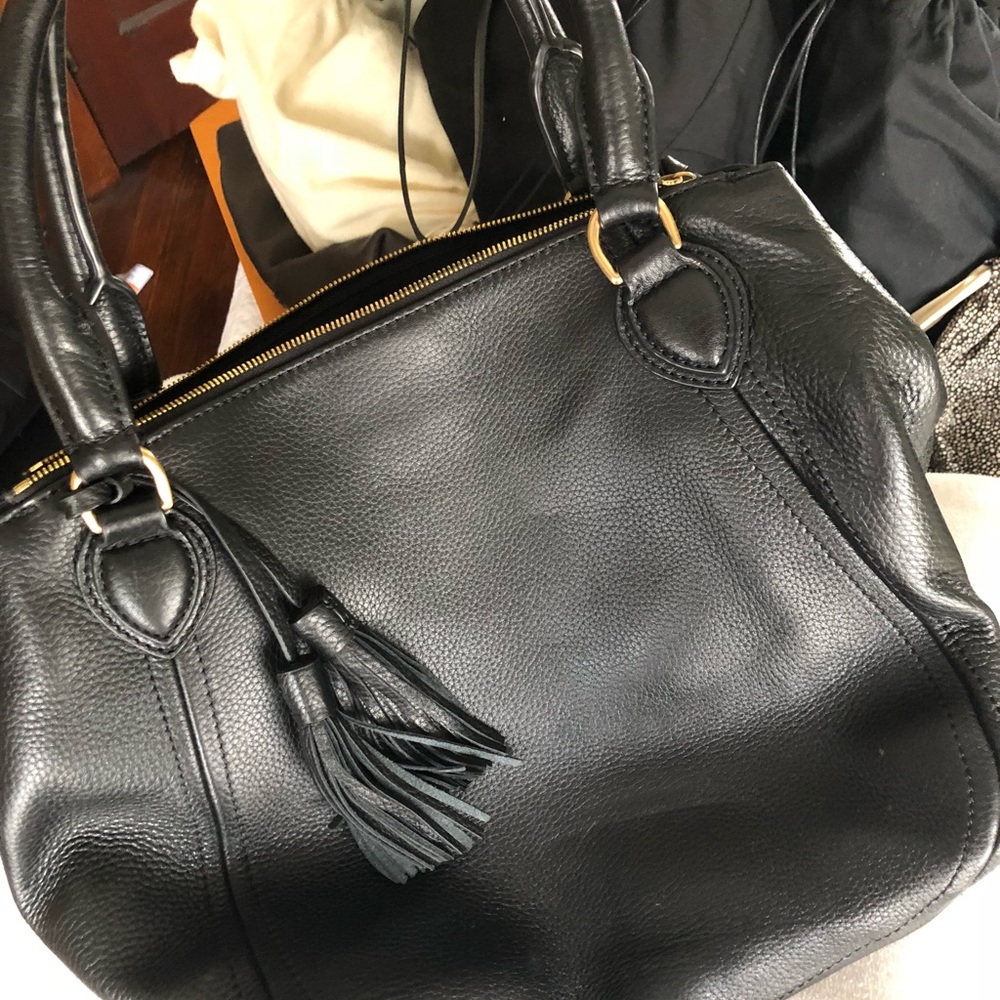 J Crew black leather Brompton mini hobo
